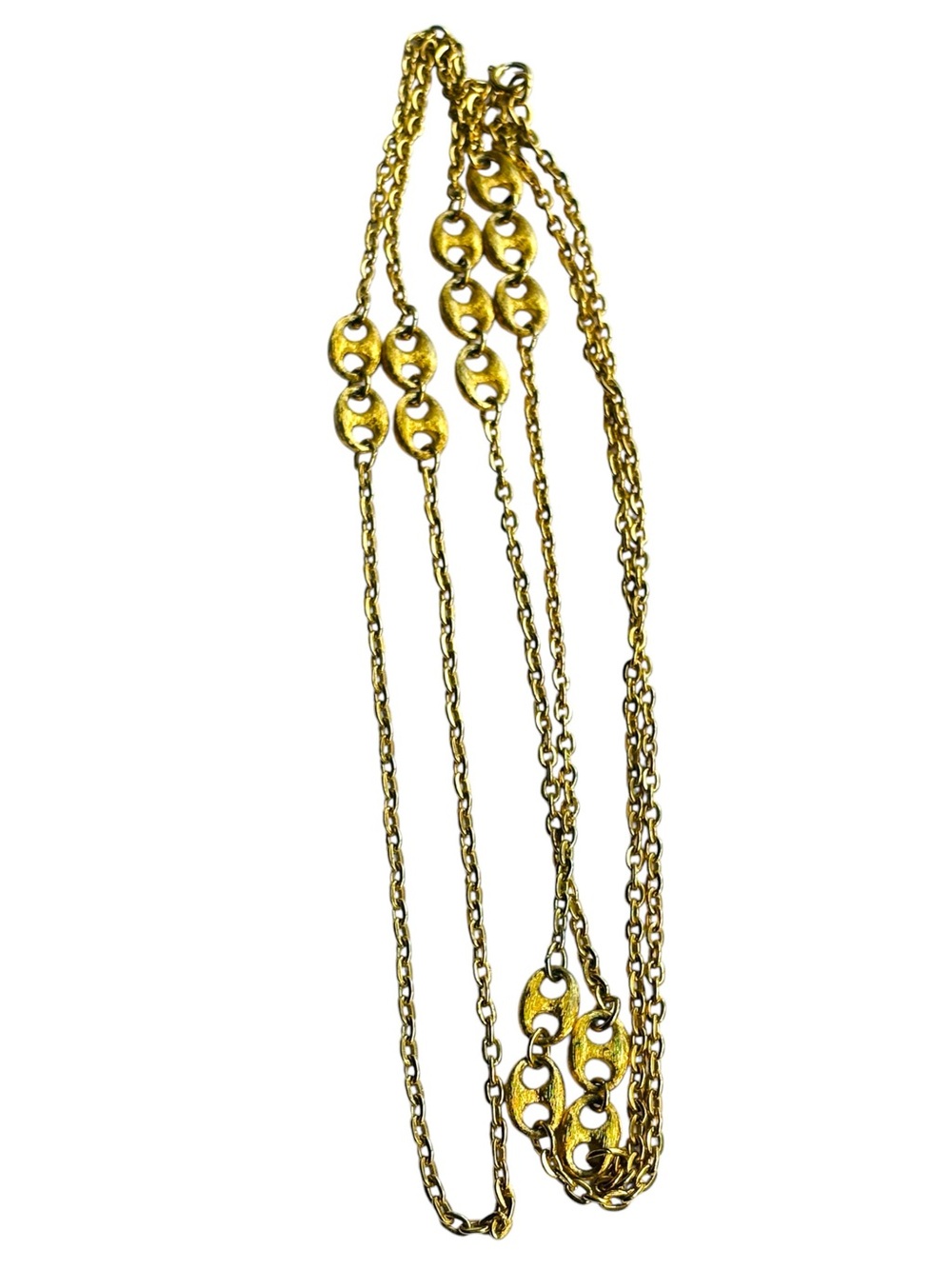 Trifari Signed Vintage Long Station Necklace Puffed Mariner Links Gold Tone 50”